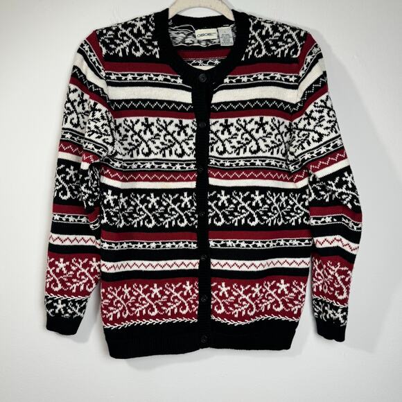 VTG CHEROKEE  Fair Isle CardiganSweater Women’s Knit Button Front Holiday Large - Picture 1 of 7